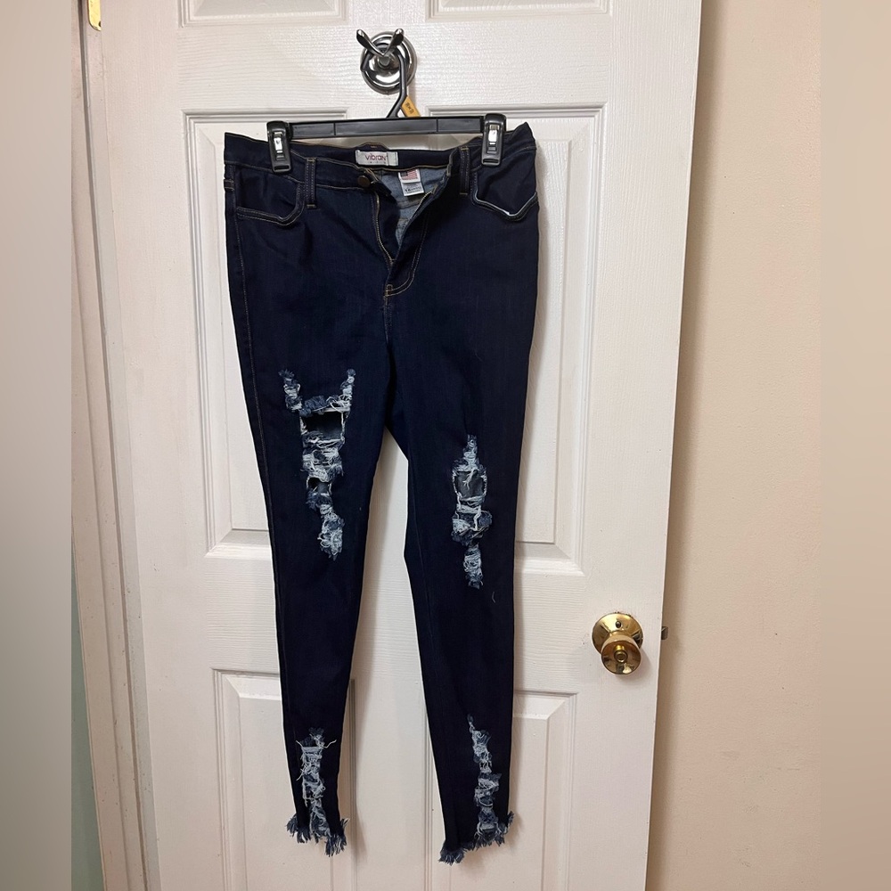 Vibrant Women's Ripped Navy Skinny Jeans